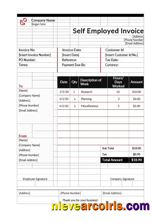 Self Employment Hourly Invoice